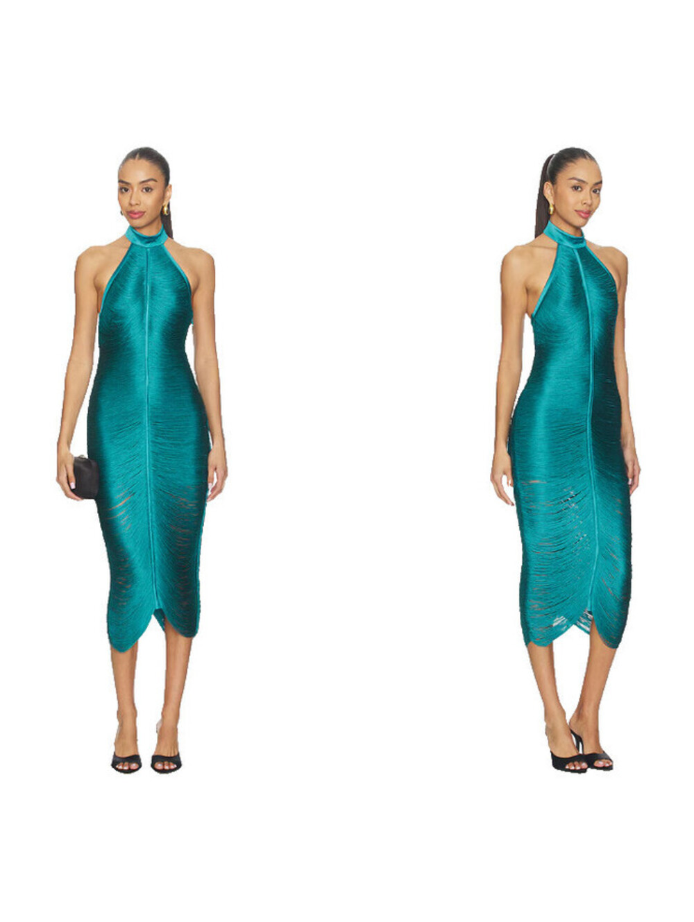 NBD Nargis Midi Dress Heavyweight fringed stain fabric Teal size L NWT $268msrp